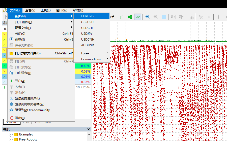 Open Data Folder option in MT5 File menu
